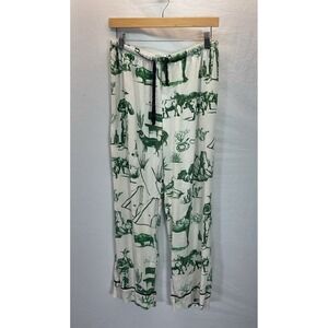 Katie Kime Pajama Pants Bottoms‎ Marfa Toile Women's Green Sz M Cowboy Texas
